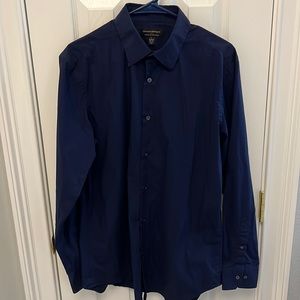 Banana Republic Stretch Tailored Slim Fit Shirt~Navy Blue~ SZ Lg ~16-16.5/34-35